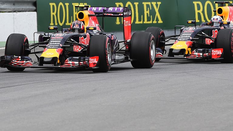 Daniil Kvyat leads Red Bull team-mate Daniel Ricciardo during the Canadian GP