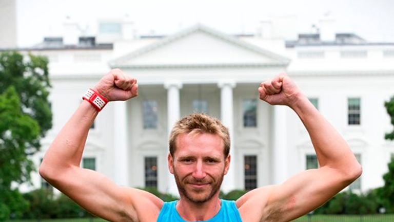 Rob Young celebrates outside the White House.nPic Doug Seeburg/The Sun