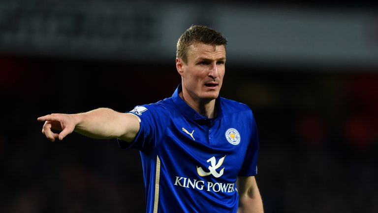 Robert Huth of Leicester City reacts