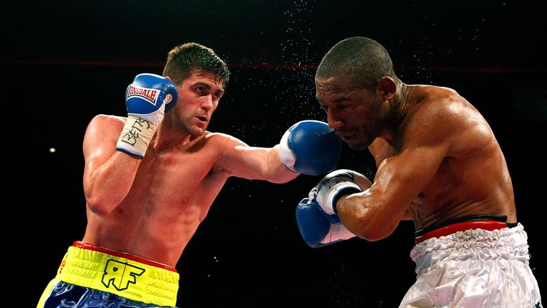 LIVERPOOL, ENGLAND - JULY 12:  Rocky Fielding (L) of England in action with Noe Gonzalez Alcoba of Uruguay 