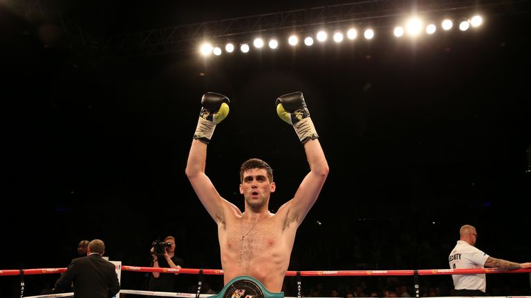 Rocky Fielding celebrates claiming the WBC International Super Middleweight with victory over Bryan Vera