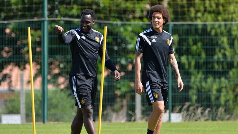 Romelu Lukaku (left) in training with Belgium