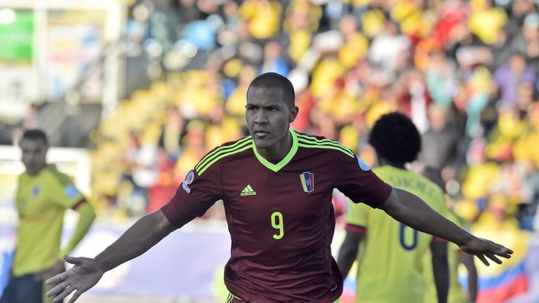 Venezuela's forward Jose Rondon celebrates after scoring against Colombia during their 2015 Copa America football championship match.