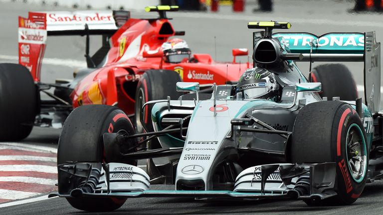 Kimi Raikkonen follows Nico Rosberg during the Canadian GP