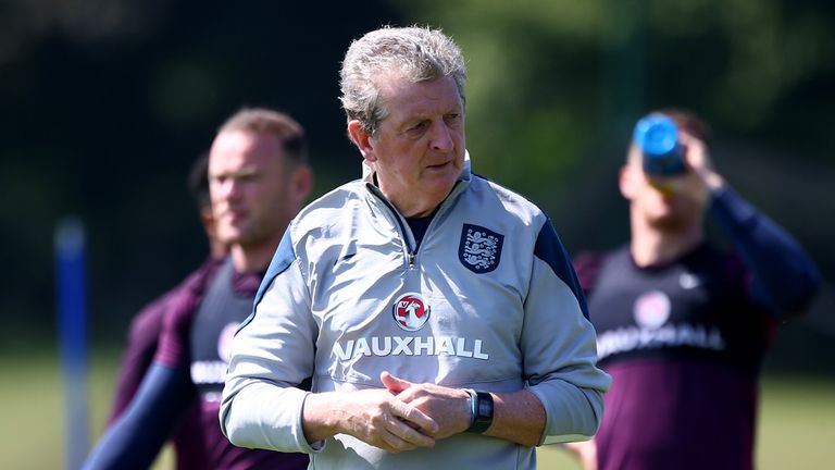ST ALBANS, ENGLAND - JUNE 06: England manager Roy Hodgson keeps an eye on the training session during the England Training Session ahead of their EURO 2016
