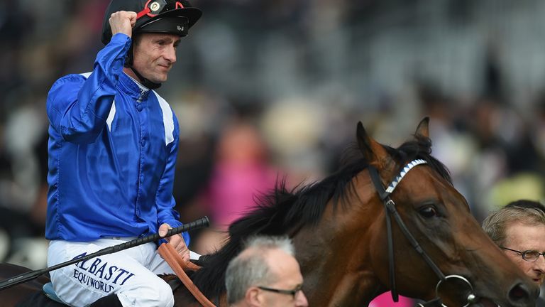 Dane O'Neill celebrates after riding Muhaarar to victory in the inaugural Commonwealth Cup