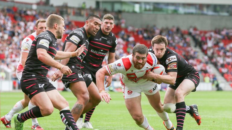 Kyle Amor powers over for St Helens' third try