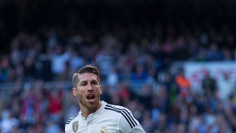 Sergio Ramos of Real Madrid CF celebrates