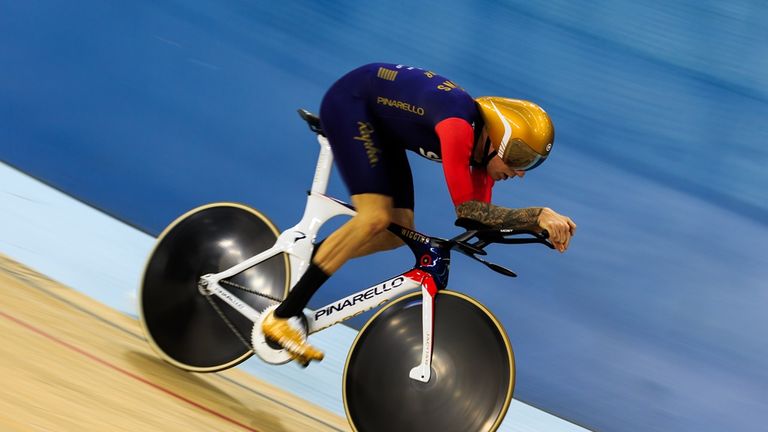 Sir Bradley Wiggins during his UCI Hour Record cycling attempt at the Lee Valley Velopark, London.