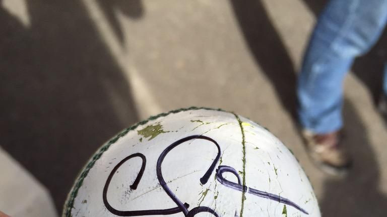 Somerset's Chris Gayle later signed the ball