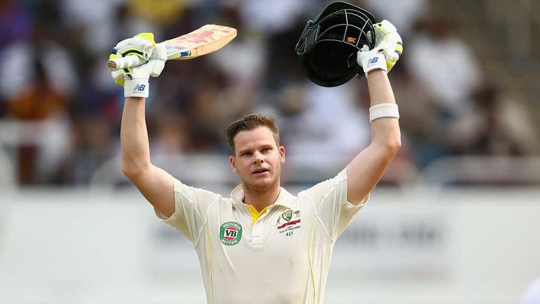 Steve Smith celebrates his century at Sabina Park