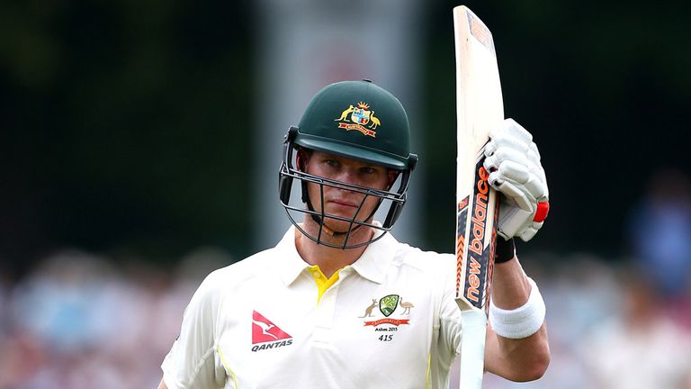 Steve Smith celebrates his century against Kent