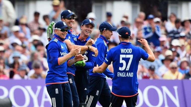 England take the wicket of Martin Guptill during the 4th ODI against New Zealand at Trent Bridge on 17 June, 2015