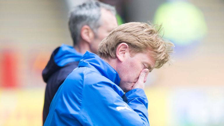 Stuart McCall looks dejected during the Scottish Premiership Play Off between Motherwell and Rangers at Fir Park