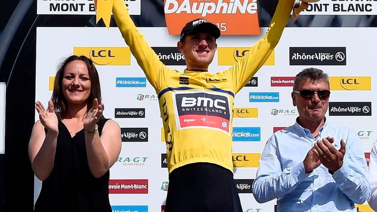 Tejay van Garderen on the podium following Stage 7 of the 2015 Criterium du Dauphine
