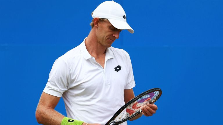 Kevin Anderson looks dejected against Andy Murray at the Aegon Championships at Queen's Club