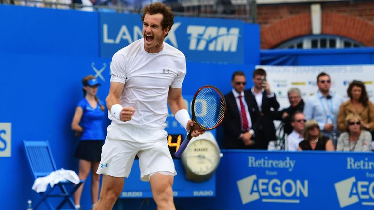 Andy Murray celebrates victory in his men's singles final match against Kevin Anderson at Queen's Club