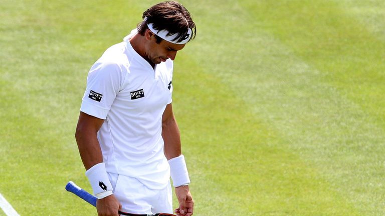 David Ferrer in action against Marcos Baghdatis at the Aegon Open in Nottingham