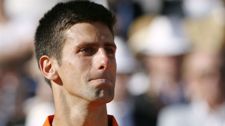 Novak Djokovic reacts after his match against Stan Wawrinka at the 2015 French Open 