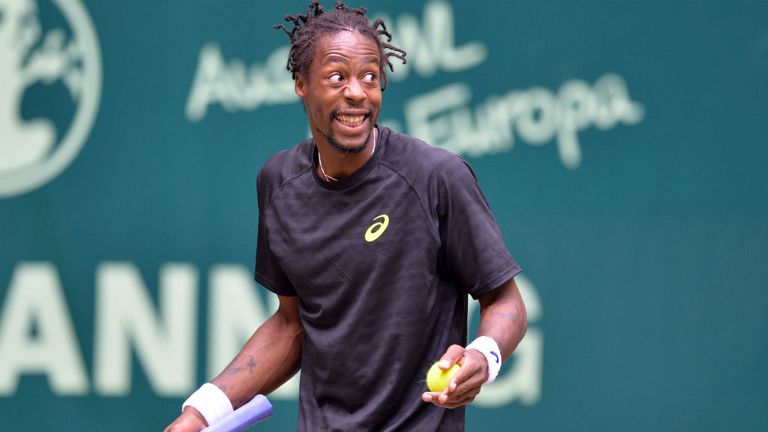 Gael Monfils reacts during his match against German Tommy Haas at the Gerry Weber Open