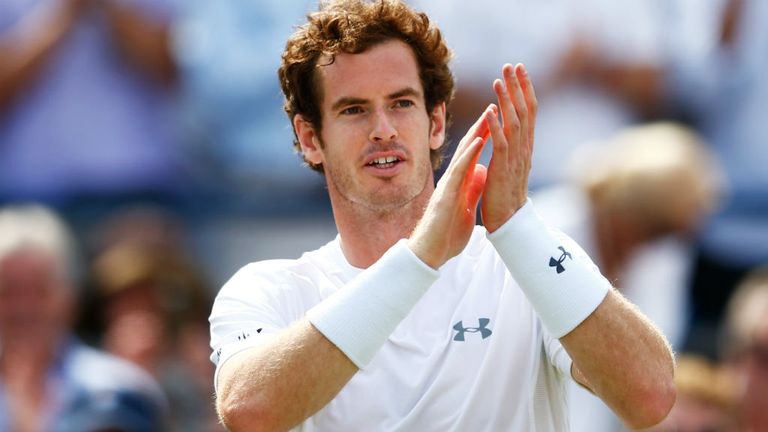 Andy Murray  celebrates victory against Fernando Verdasco at the Aegon Championships at Queen's Club
