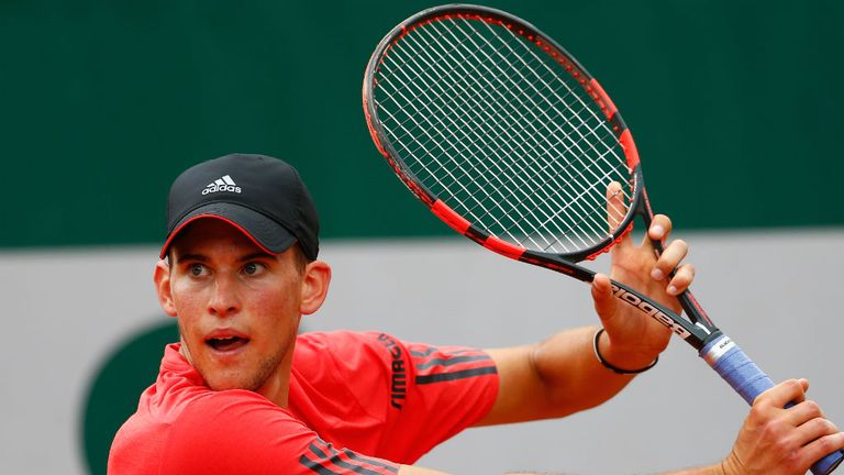 Dominic Thiem in action in his Men's Singles match against Aljaz Bedene at the French Open