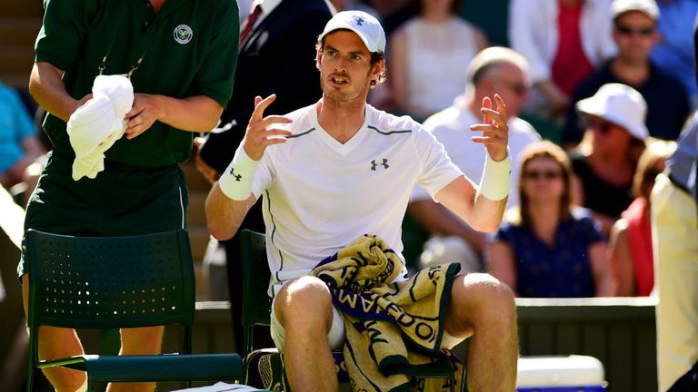 Andy Murray against Mikhail Kukushkin at Wimbledon