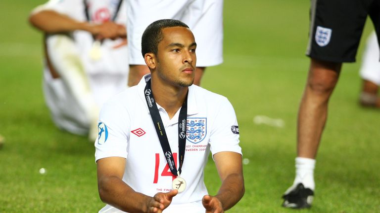 Theo Walcott of England reacts after their defeat to Germany during the UEFA Under-21 European Championships final in Sweden in June 2009