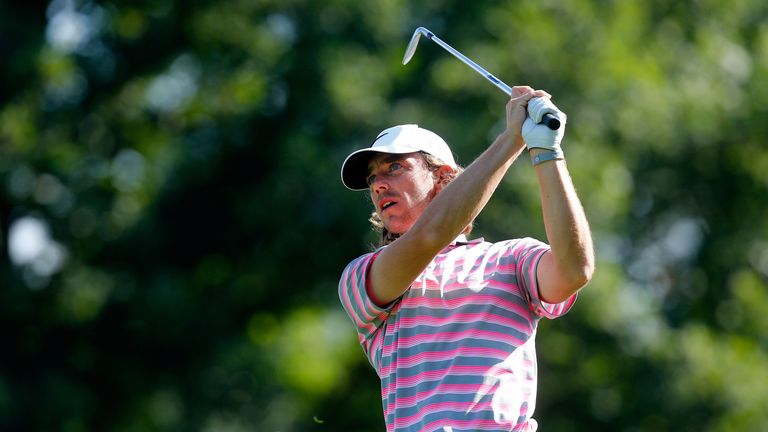 Tommy Fleetwood of England tees off during the BMW International Open day one.