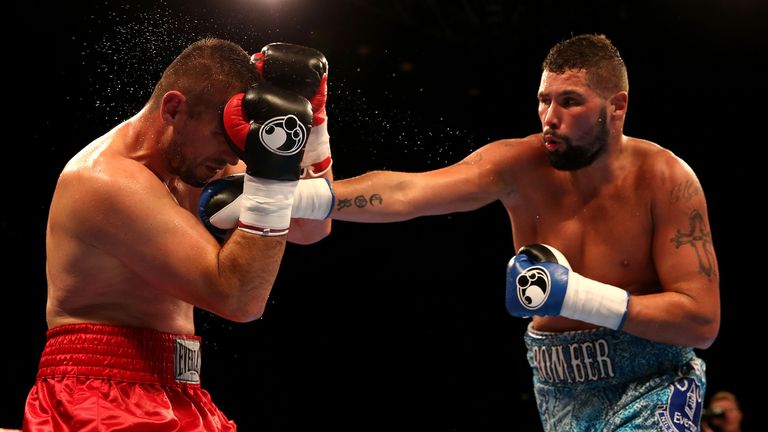 Tony Bellew and Ivica Bacurin in action at the Liverpool Echo Arena.