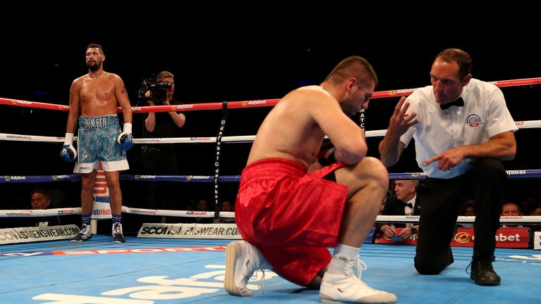 The ref counts Ivica Bacurin as Tony Bellew looks on