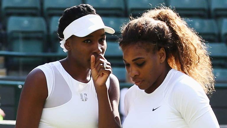 Venus (left) and Serena Williams in Wimbledon doubles competition