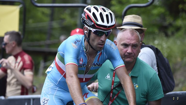 Italy's Vincenzo Nibali reacts at the end of the 161km fifth stage of the 67th edition of the Dauphine Criterium 