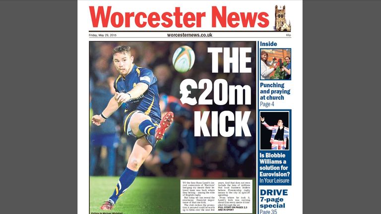 Worcester News: Ryan Lamb slots the kick that takes Worcester into the Premiership