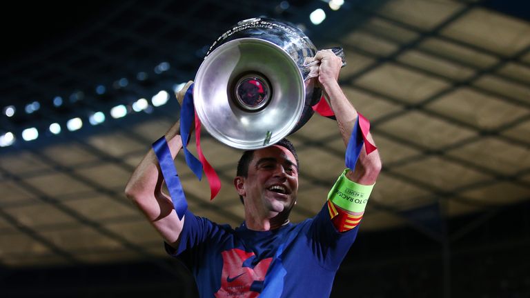 Xavi: Lifts the Champions League trophy in Berlin