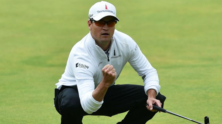 Zach Johnson celebrates a birdie putt on the 18th green during the 144th Open Championship at St Andrews
