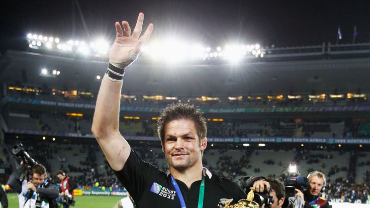 Captain Richie McCaw of the All Blacks holds  the Webb Ellis Cup after the 2011 IRB Rugby World Cup Final match between France & New Zealand