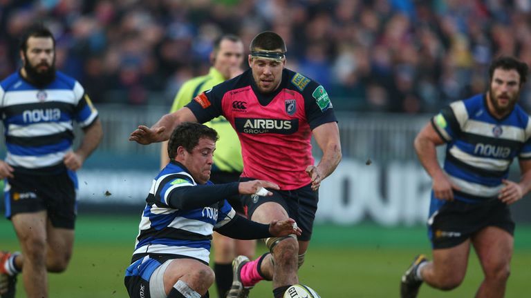 James Down charges through on the ball for Cardiff Blues during a match against Bath in 2014. Photo by Michael Steele/Getty Images