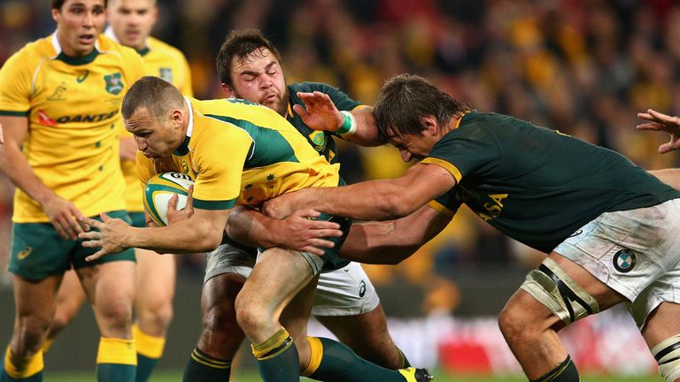 Matt Giteau is tackled during the Rugby Championship match between Australia and South Africa in Brisbane. Photo: Cameron Spencer/Getty Images