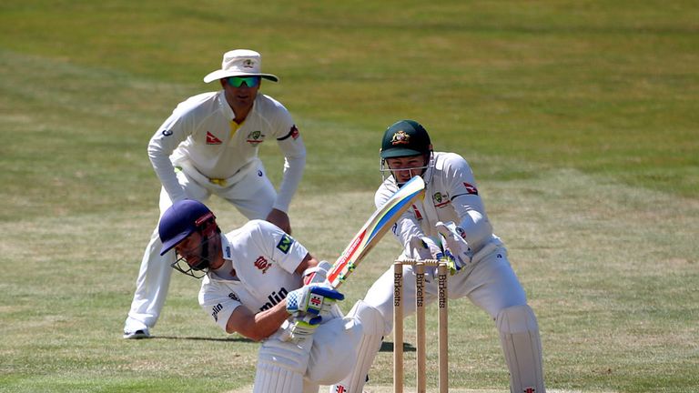 Peter Nevill keeps wicket for Australia as James Foster bats for Essex during the tour match between the sides.