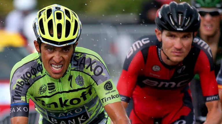 Alberto Contador,  Tejay van Garderen during stage 12 of the 2015 Tour de France, a 195 km stage between Lannemezan and Plateau de Beille