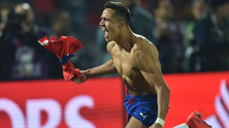 Chile's forward Alexis Sanchez celebrates after scoring agaisnt Argentina to win the 2015 Copa America