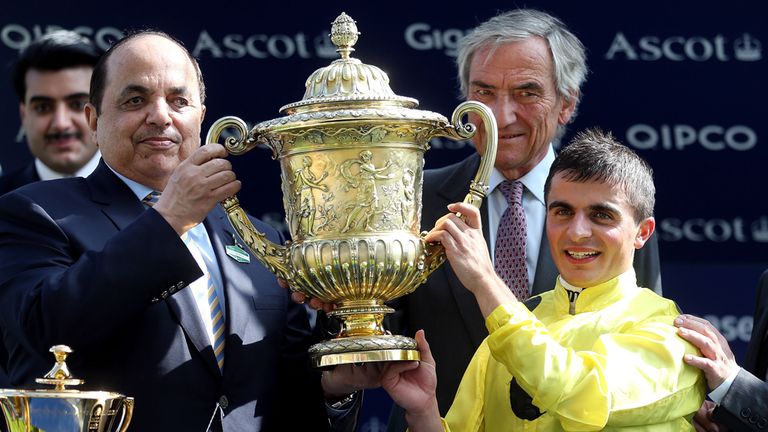Andrea Atzeni celebrates his victory in the King George VI And Queen Elizabeth Stakes at Ascot
