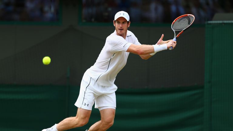 Andy Murray hits a backhand en route to victory in straight sets
