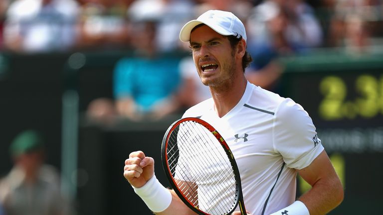  Andy Murray of Great Britain celebrates during his Gentlemen's Singles second round match against Robin Haase at Wimbledon