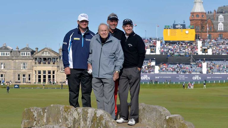 Left to right: Paul Lawrie, Arnold Palmer,  Darren Clarke and Bill Rogers at the Champion Golfers' Challenge at St Andrews