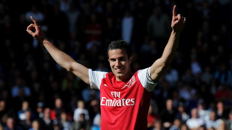 Arsenal captain Robin van Persie celebrates after the Barclays Premier League match between West Bromwich Albion and Arsenal