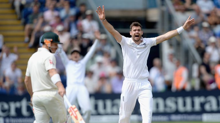 James Anderson of England appeals during day four of the 1st Investec Ashes Test match