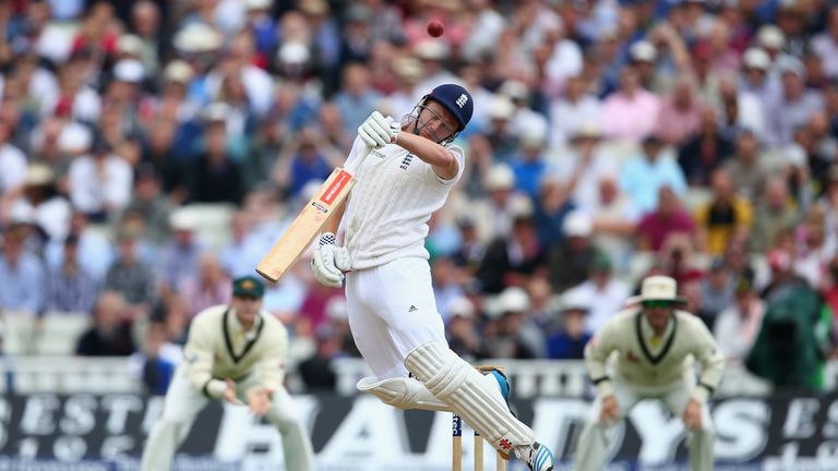 Jonny Bairstow of England gloves a delivery from Mitchell Johnson and is caught by wicketkeeper Peter Nevill during day two 