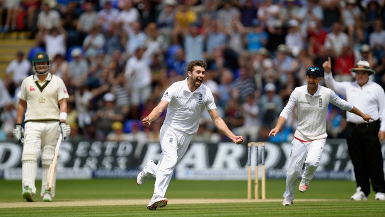 England bowler Mark Wood celebrates